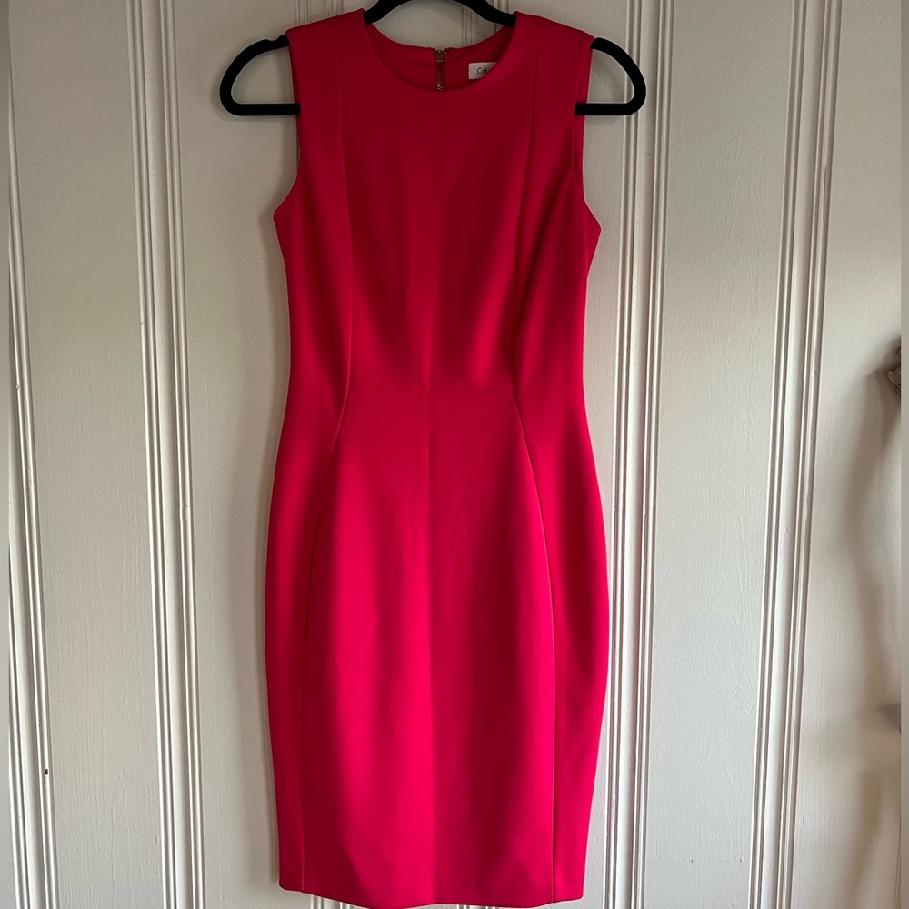 BRAND NEW Hot Pink Calvin Klein A Line Dress with Gold Zipper
